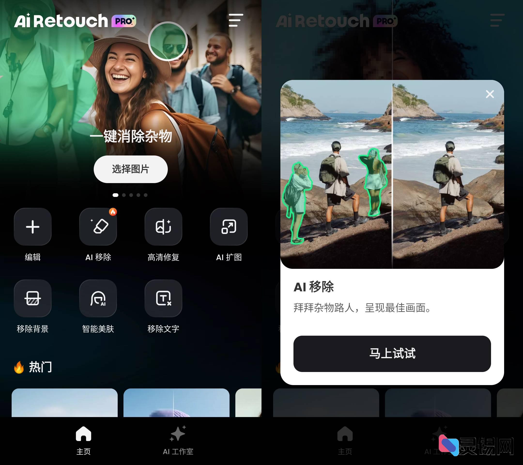 AI Retouch 移除杂物  去广告解锁Pro版-灵锡网