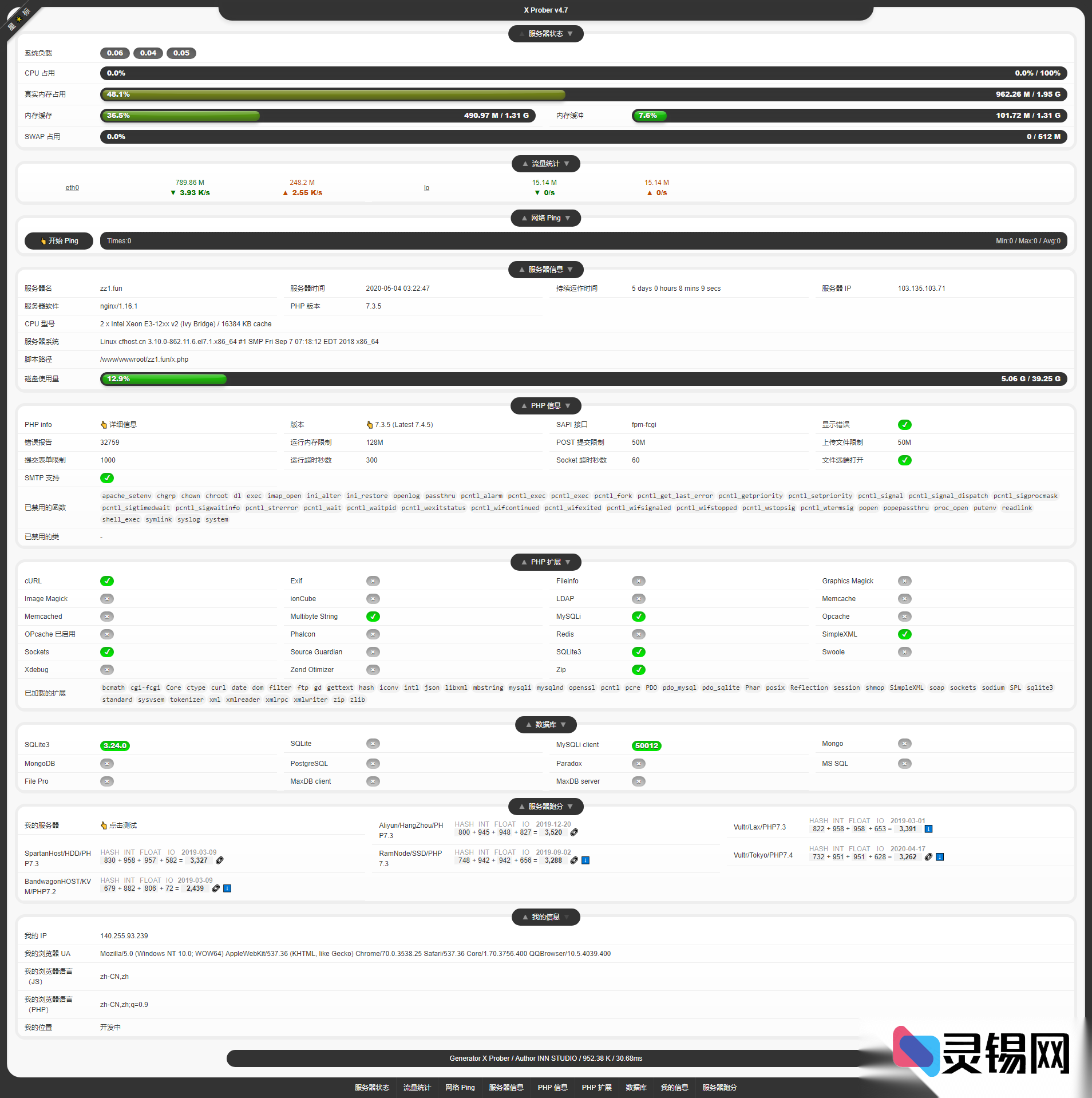 高颜值自适应PHP探针：实时服务器信息秒级展示-灵锡网